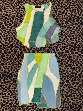 AKIRA Colorblock Mini Skirt Set in Green, Blue, White